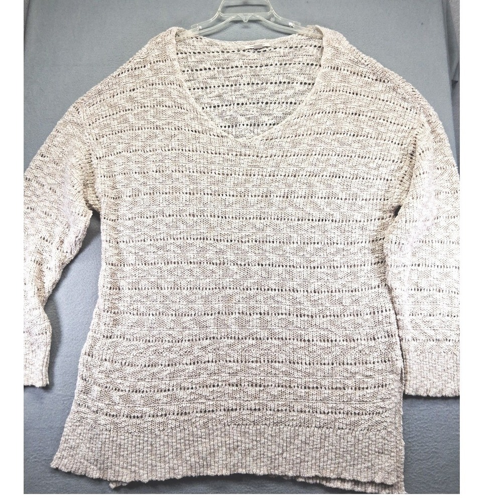 American Eagle Outfitters V-Neck Open Knit Sweater XL Cream Tan Marled Boho